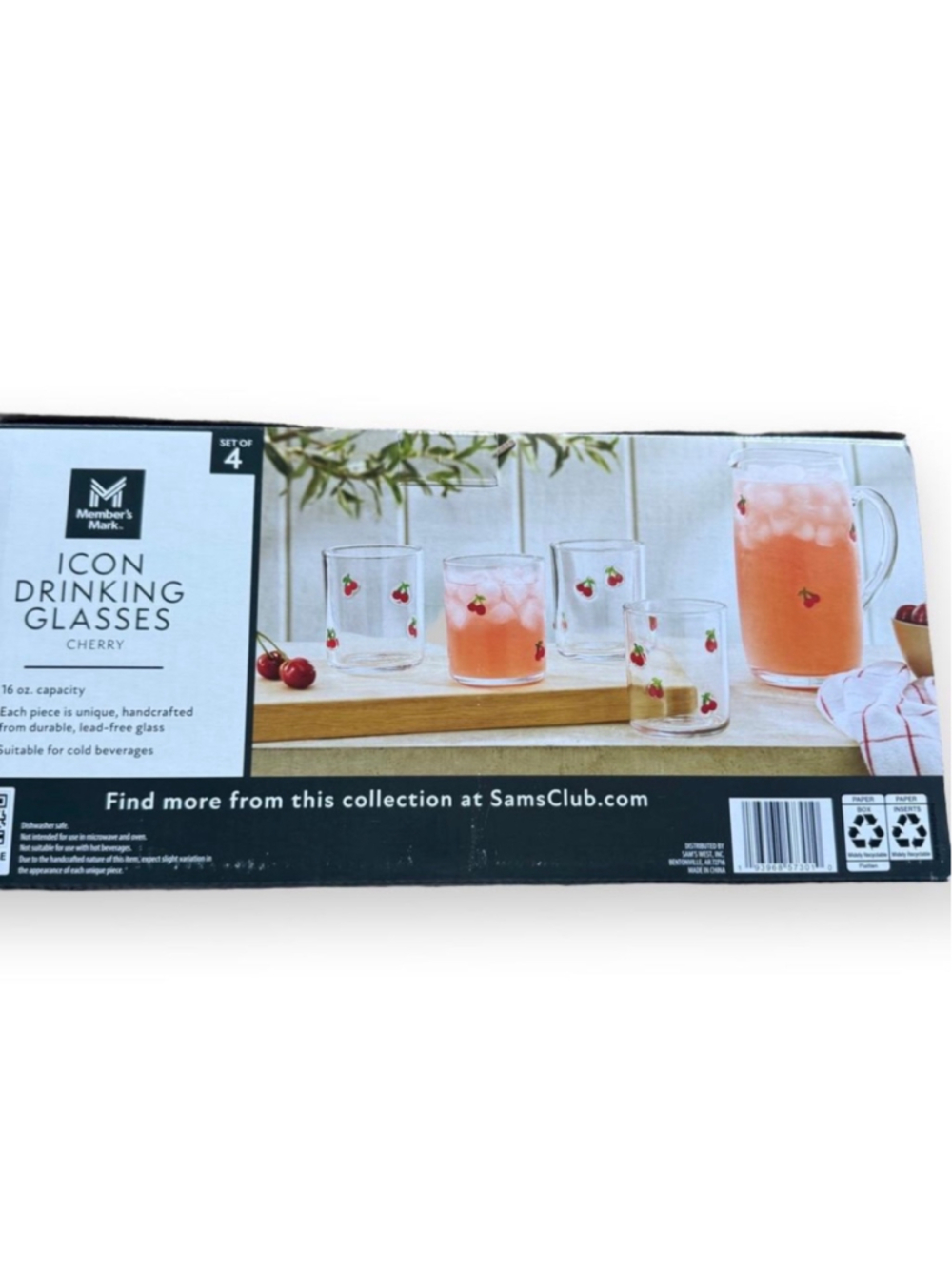 Member's Mark Cherry Icon Drinking Glasses Set of 4 Clear Red One Size